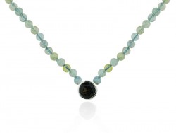 Aquamarine beads necklace with c. Silver smoke.