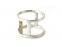 Silver and gold ring with shiny bar.