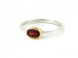 Silver and gold ring with oval garnet.