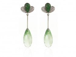 Gold earrings with green amethyst bright and tsavorites.