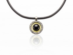 Silver Pendant, yellow gold, onyx and bright white.