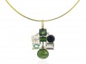 Gold pendant with cabochon tourmaline, peridot, topaz, pearl flower, smoke quartz, onyx and diamonds.