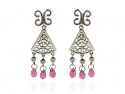 Gold earrings with diamonds and pink tourmalines.