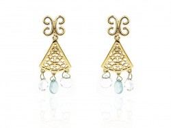 Gold earrings with blue topaz and rock crystal.