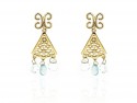 Gold earrings with blue topaz and rock crystal.