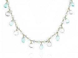 Gold necklace with blue topaz and aquamarine