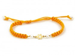 Macrame bracelet occasion yellow gold and pearls.