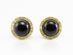 Silver earrings, gold and onyx.