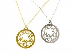 Colgante de plata de ley y baño de oro amarillo. Motivos calados.”MAMA”