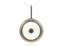 Silver Pendant, white gold, onyx shiny black and white drossy.